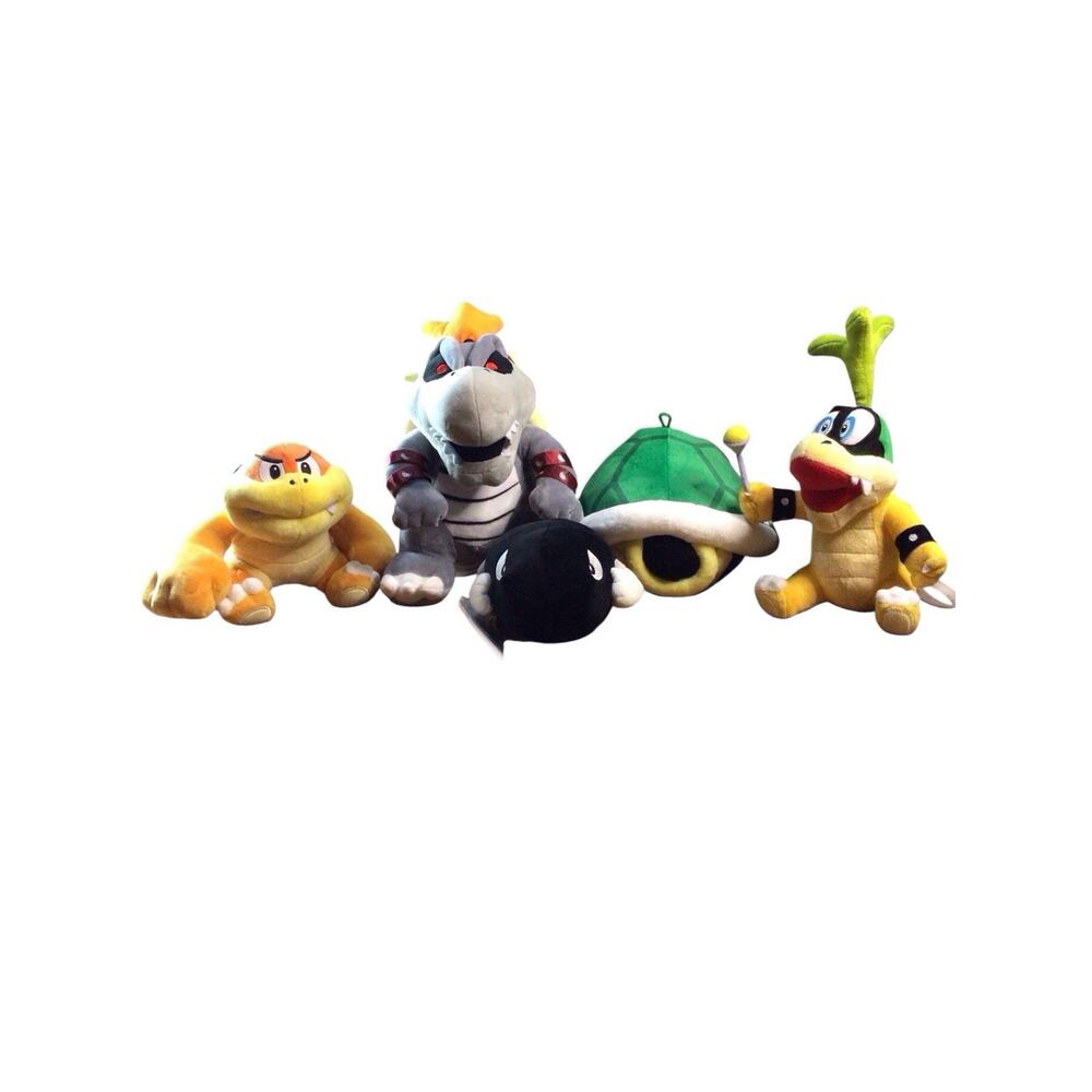 Lot of 5 Super Mario Plushies Dry Bowser Green Shell Iggy Koopa Boom Boom Bill